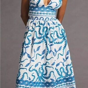 J Crew Blue & White Embroidered V-Neck Sundress